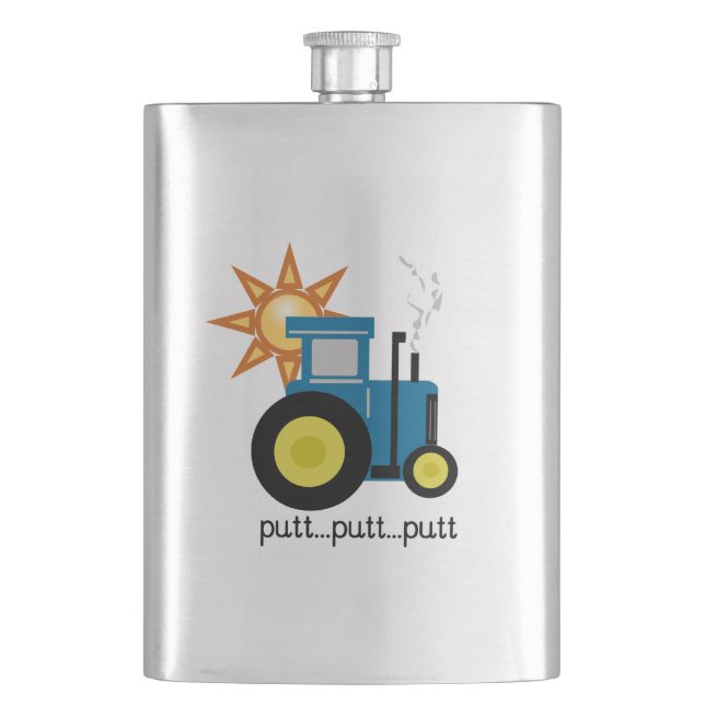 Blue Putt Putt Tractor Hip Flask (Front)