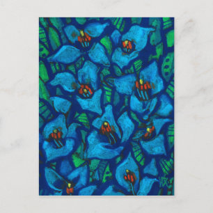 Blue Puya Exotic Flowers Abstract Floral Painting Postcard
