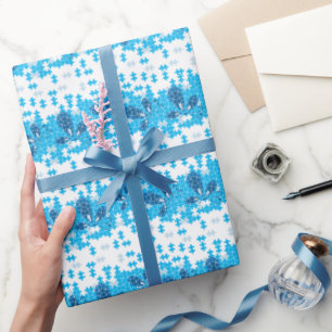 Blue Puzzle Buterfly  Wrapping Paper