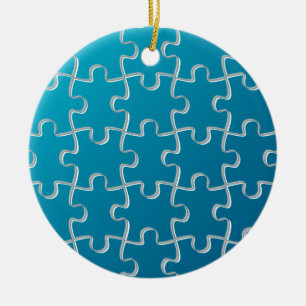 Blue puzzle pattern ceramic tree decoration