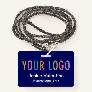Blue PVC Name Badge with Logo Lanyard Clip or Reel ID Badge