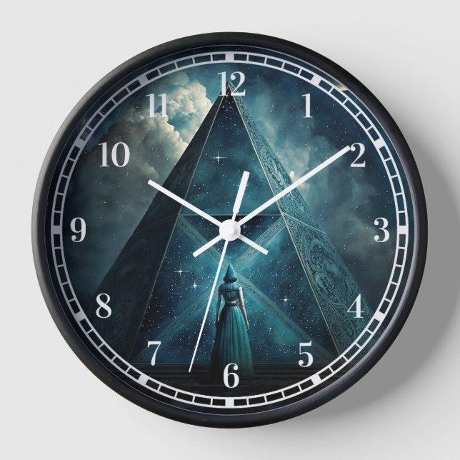 Blue Pyramid Surreal Visionary Art Clock (Front)