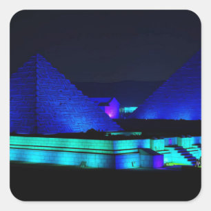 Blue pyramids design square sticker