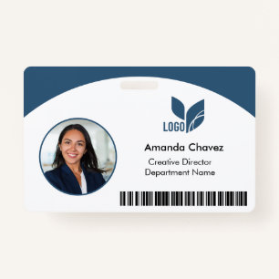 Blue QR Barcode Employee Photo ID Badge