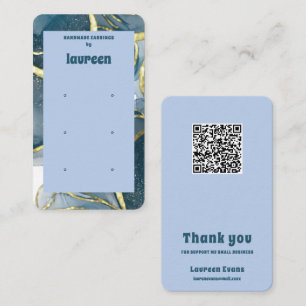 Blue QR Code Earring Display Business Card