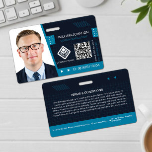 Blue QR Code Photo ID Badge   Corporate Employee
