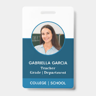 Blue QR Code School Teacher Photo ID badge