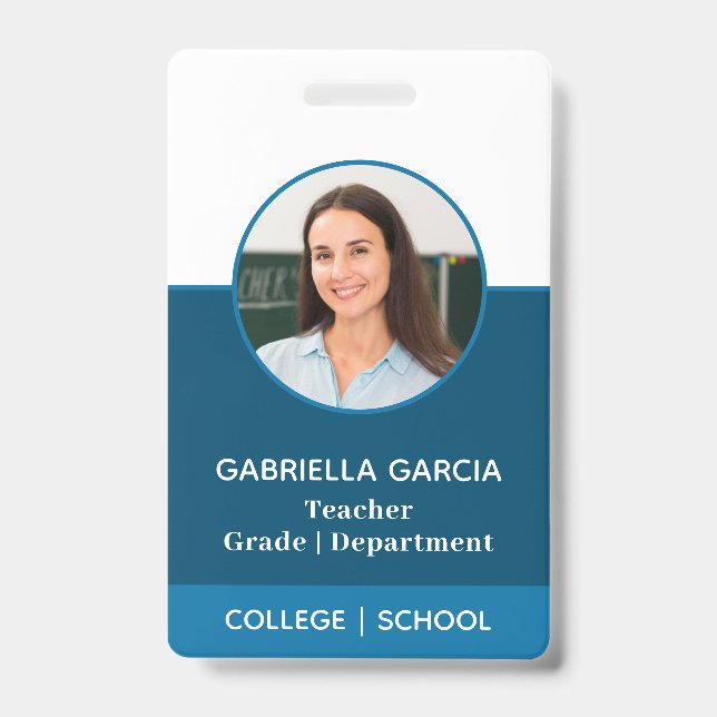 Blue QR Code School Teacher Photo ID badge (Front)