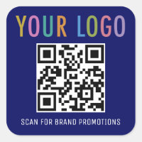 Blue QR Code Stickers Business Logo Labels Square