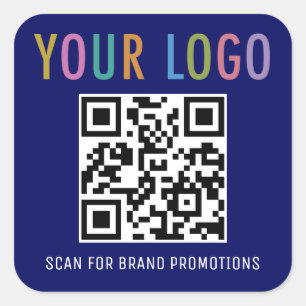 Blue QR Code Stickers Business Logo Labels Square