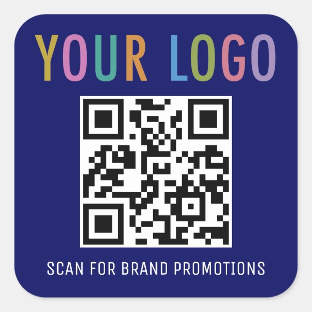 Blue QR Code Stickers Business Logo Labels Square (Front)