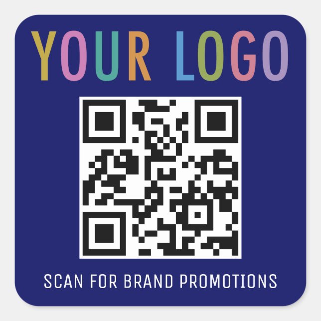 Blue QR Code Stickers Business Logo Labels Square (Front)