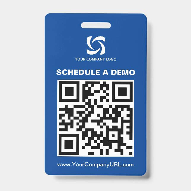 Blue QR Code Website Tradeshow Sign ID Badge (Front)