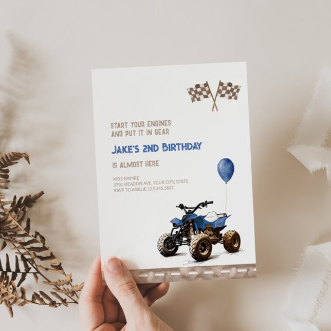 Blue Quad Bike Any Age Birthday Invitation (Creator Uploaded)