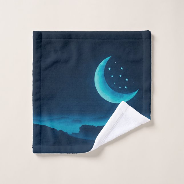 Blue Quarter Moon and Mountains | Towel Set (Wash Cloth)