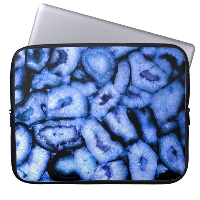 Blue Quartz Agate, blue Geodes, abstract pattern  Laptop Sleeve (Front)