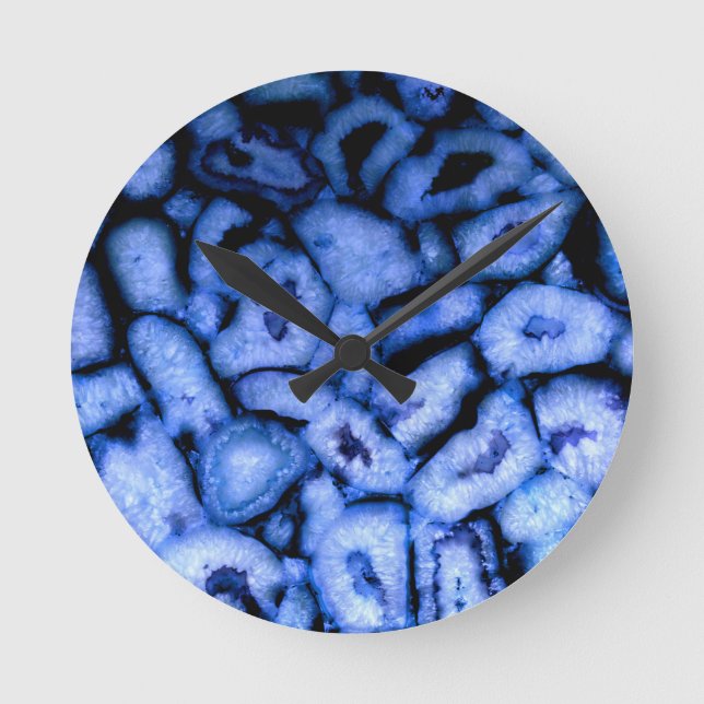 Blue Quartz Agate Geodes Round Clock (Front)