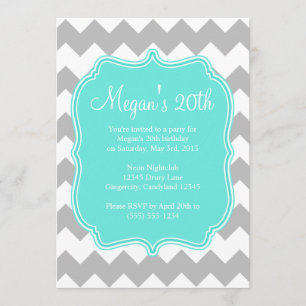Blue Quatrefoil Chevron Birthday Invitation