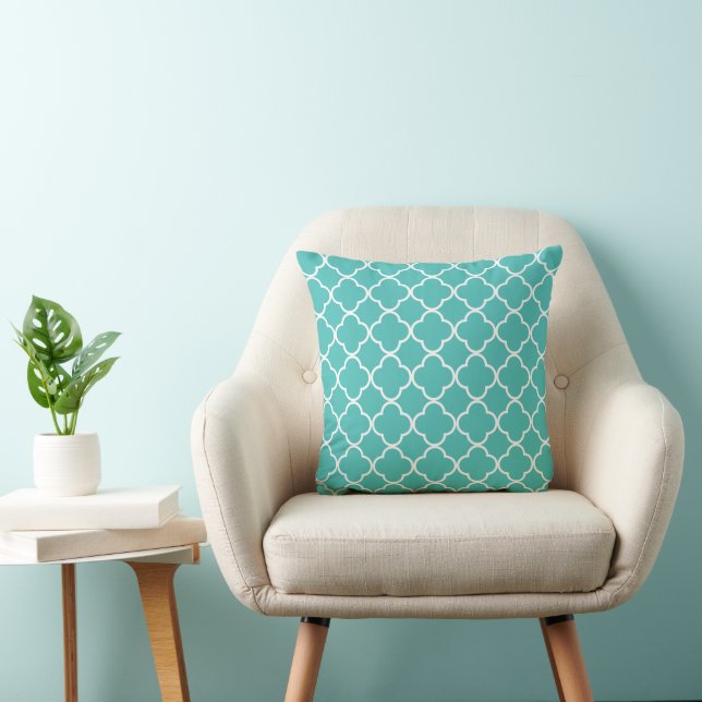 Blue Quatrefoil, Latticework, Moroccan Trellis Cushion (Chair)