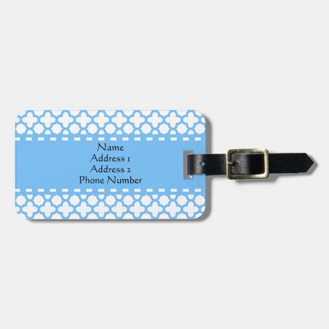 Blue Quatrefoil Pattern Luggage Tag (Front Horizontal)