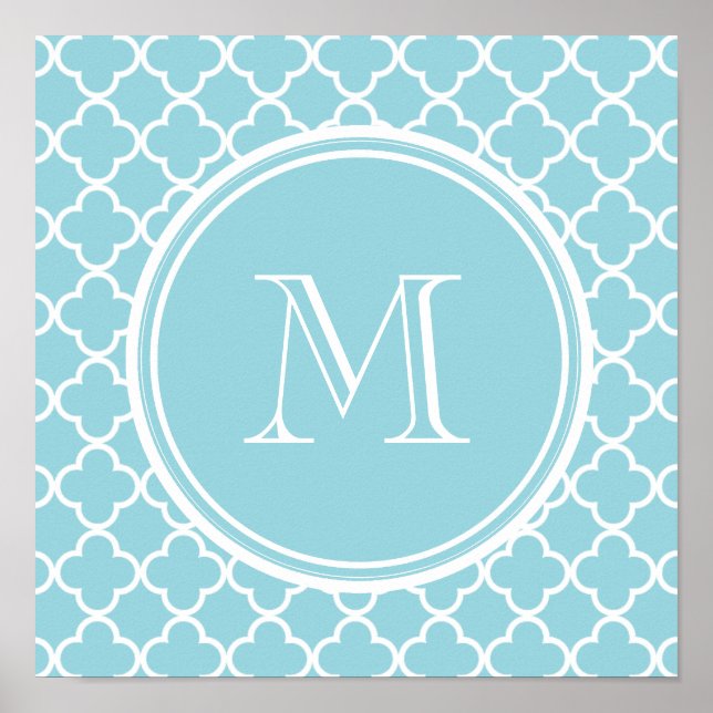 Blue Quatrefoil Pattern, Your Monogram Poster (Front)