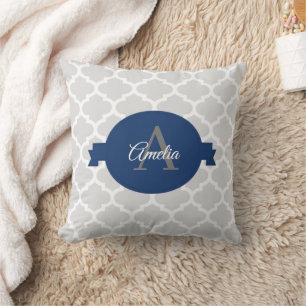 Blue Quatrefoil Personalised Cushion