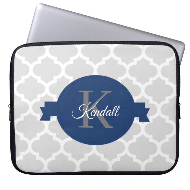 Blue Quatrefoil Personalised Laptop Sleeve (Front)