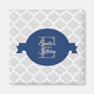 Blue Quatrefoil Personalised Magnet