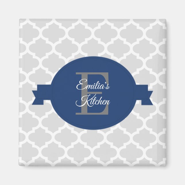 Blue Quatrefoil Personalised Magnet (Front)