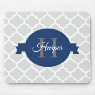 Blue Quatrefoil Personalised Mouse Pad