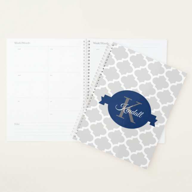 Blue Quatrefoil Personalised Planner (Display)