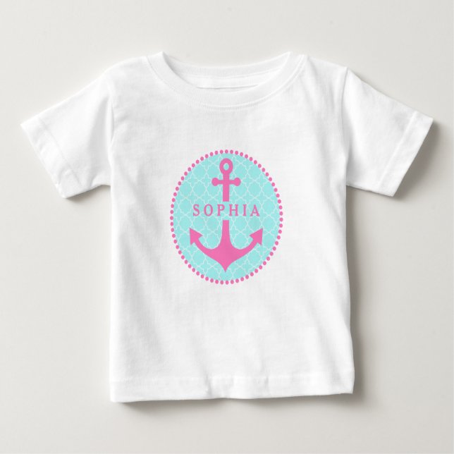 Blue Quatrefoil + Pink Anchor Tutu Bodysuit (Front)