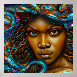 Blue Queen Rainbow Cute Hair Black Melanin Afro Poster