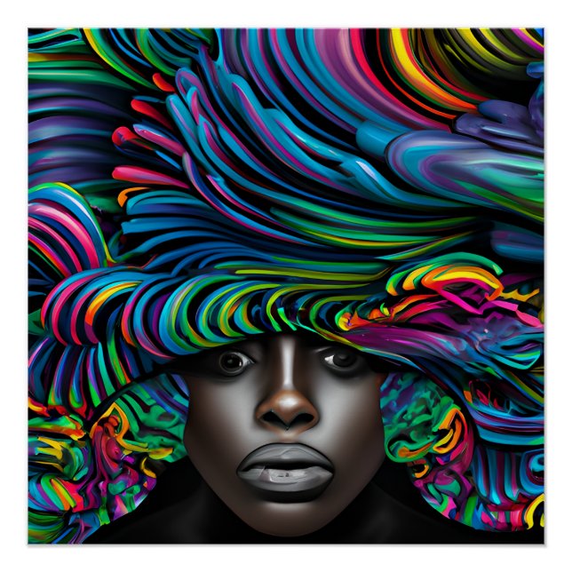 Blue Queen Rainbow Cute Hair Black Melanin Afro Poster (Front)