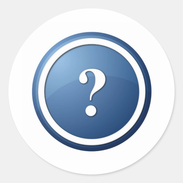 blue question mark round button classic round sticker (Front)