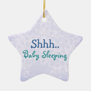 Blue Quiet baby sleeping door sign Ceramic Tree Decoration