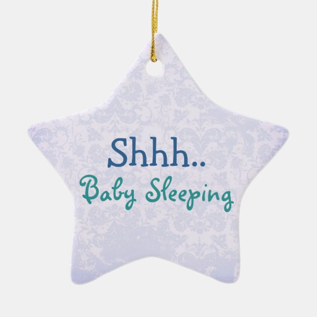 Blue Quiet baby sleeping door sign Ceramic Tree Decoration (Front)