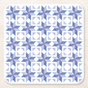 Blue Quilt Block Square Paper Coaster