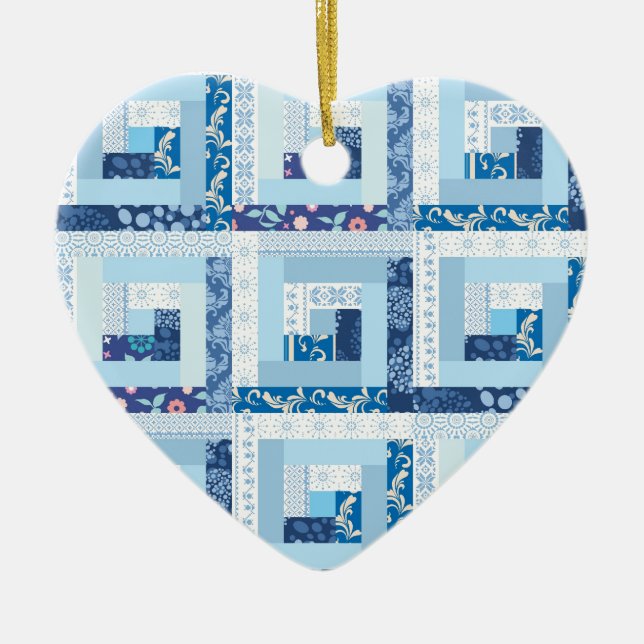 Blue Quilt Ceramic Tree Decoration (Front)