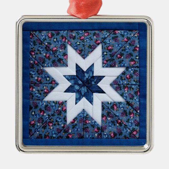 blue quilt star premium ornament (Front)