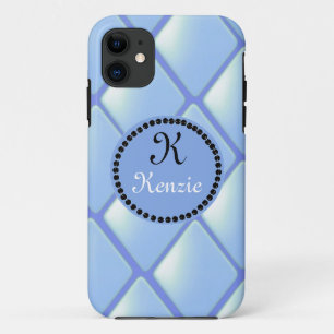 Blue Quilted Diamond With Monogram iPhone 11 Case