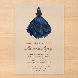 Blue quinceañera acrylic  invitations