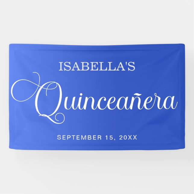Blue Quinceañera Birthday Elegant Script Banner (Horizontal)