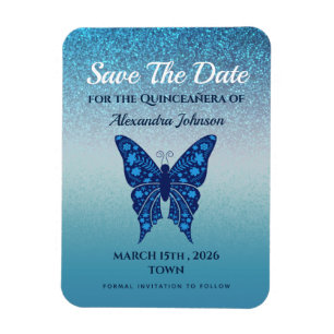 Blue Quinceanera Birthday Save The Date Magnet