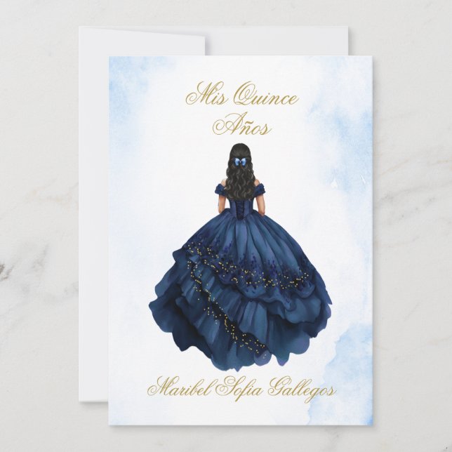 Blue Quinceanera invitation in Spanish (Front)