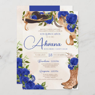 Blue Quinceanera Roses Vintage Charro Western Invitation