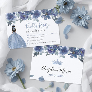 Blue Quinceanera RSVP Reply Card
