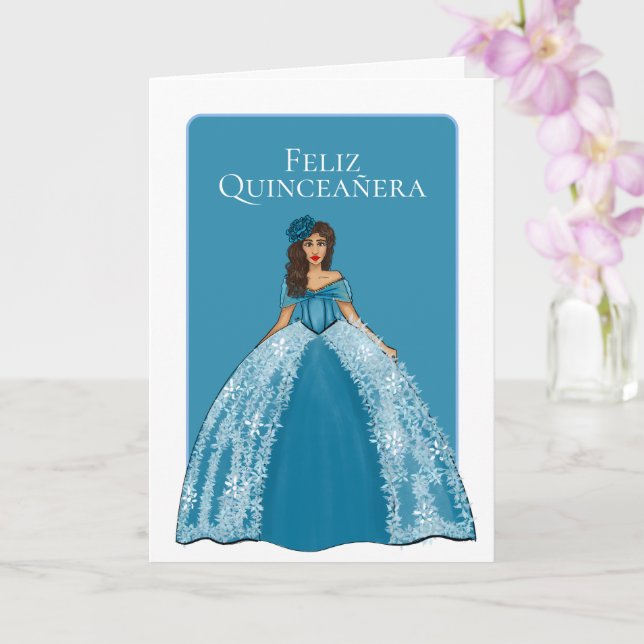 Blue Quinceanera With Florals Quince Birthday Card (Orchid)