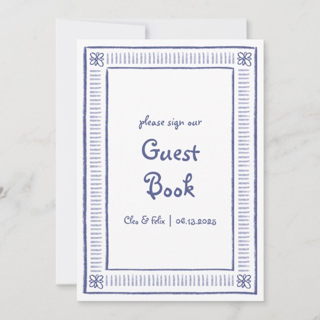 Blue Quirky Hand Drawn Wedding Guest Book Sign (Front)
