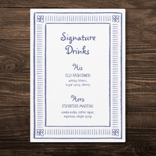 Blue Quirky Hand Drawn Wedding Signature Drinks  Menu